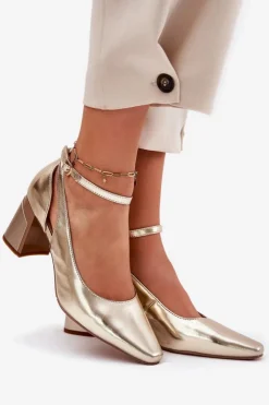 Maciejka Skórzane Czółenka Na Słupku K6816-25 Złote