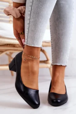 Damskie Buty Sergio Leone Skórzane Czółenka Na Słupku Sergio Leone PB291 Czarne