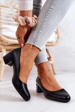 Damskie Buty Sergio Leone Skórzane Czółenka Na Słupku Sergio Leone PB291 Czarne