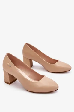 Damskie Buty Sergio Leone Skórzane Czółenka Na Słupku Sergio Leone PB178 Beżowe