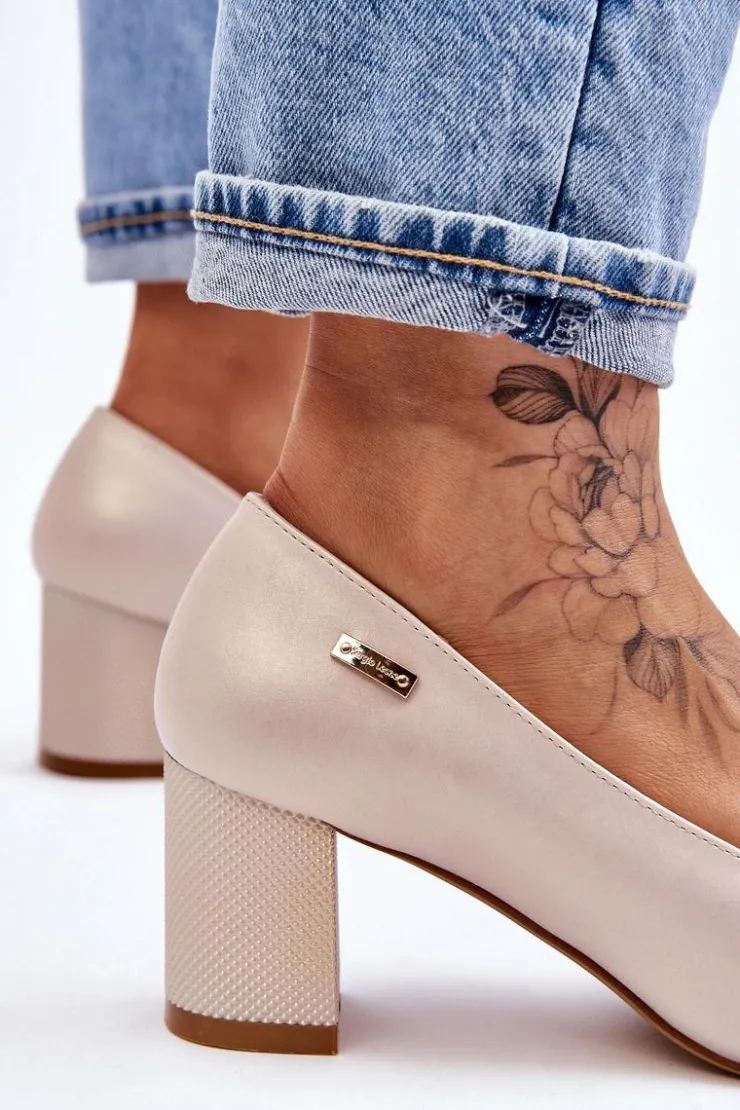 New Buty Sergio Leone Skórzane Czółenka Na Słupku Sergio Leone PB178 Perła Beżowe