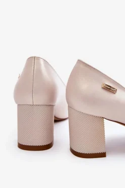 New Buty Sergio Leone Skórzane Czółenka Na Słupku Sergio Leone PB178 Perła Beżowe