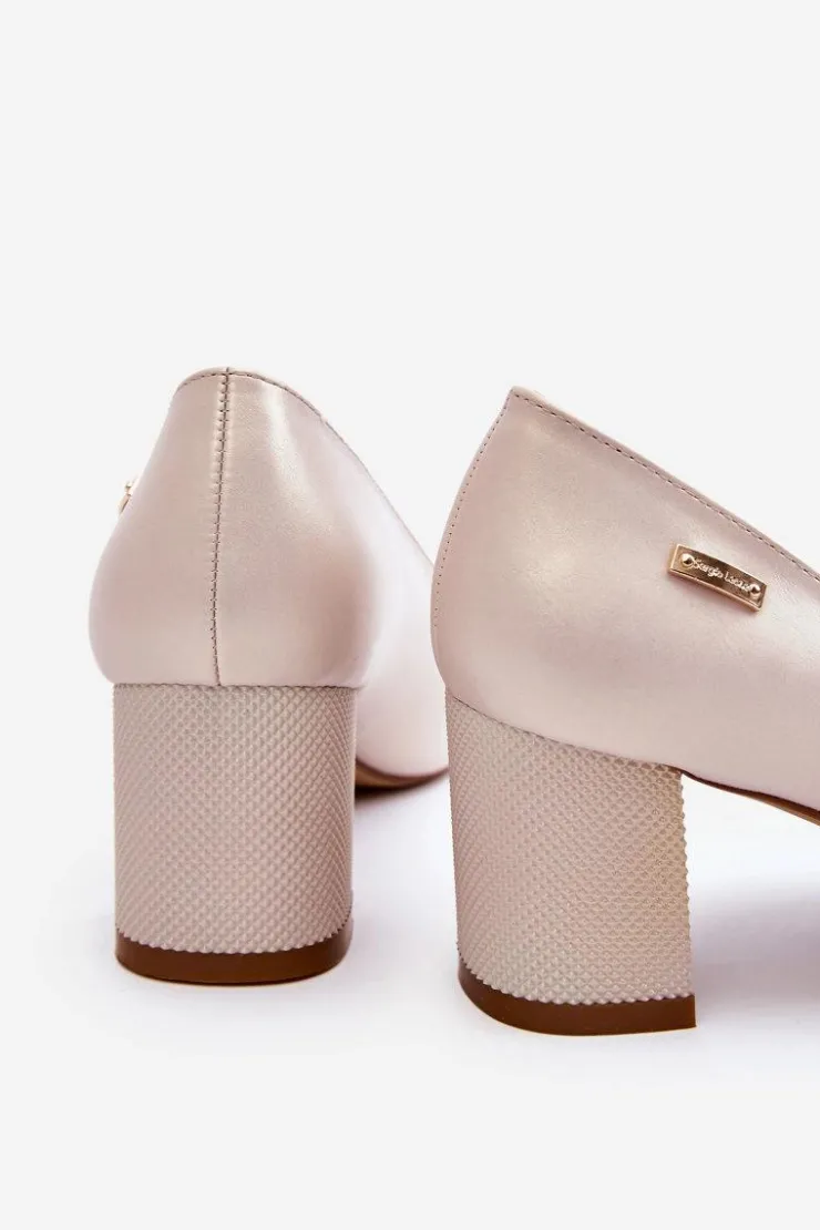 New Buty Sergio Leone Skórzane Czółenka Na Słupku Sergio Leone PB178 Perła Beżowe