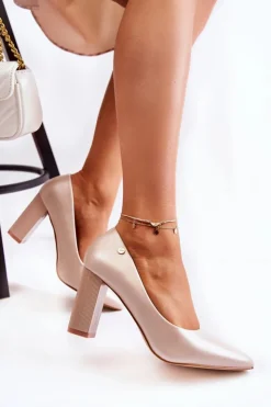 Buty damskie Vinceza Czółenka Na Słupku|Czółenka Klasyczne*Skórzane Czółenka Na Słupku W Szpic Beżowe Larea