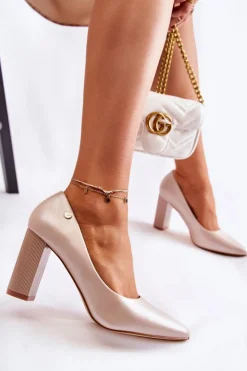 Buty damskie Vinceza Czółenka Na Słupku|Czółenka Klasyczne*Skórzane Czółenka Na Słupku W Szpic Beżowe Larea