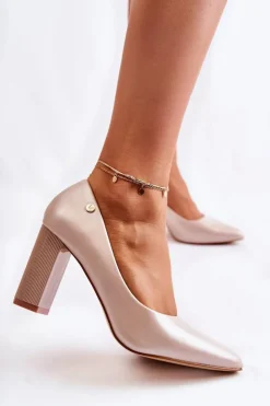 Buty damskie Vinceza Czółenka Na Słupku|Czółenka Klasyczne*Skórzane Czółenka Na Słupku W Szpic Beżowe Larea