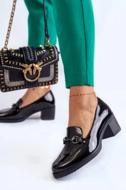 Damskie Buty damskie Vinceza Skórzane Czółenka Na Słupku Z Ozdobą Czarne Semila