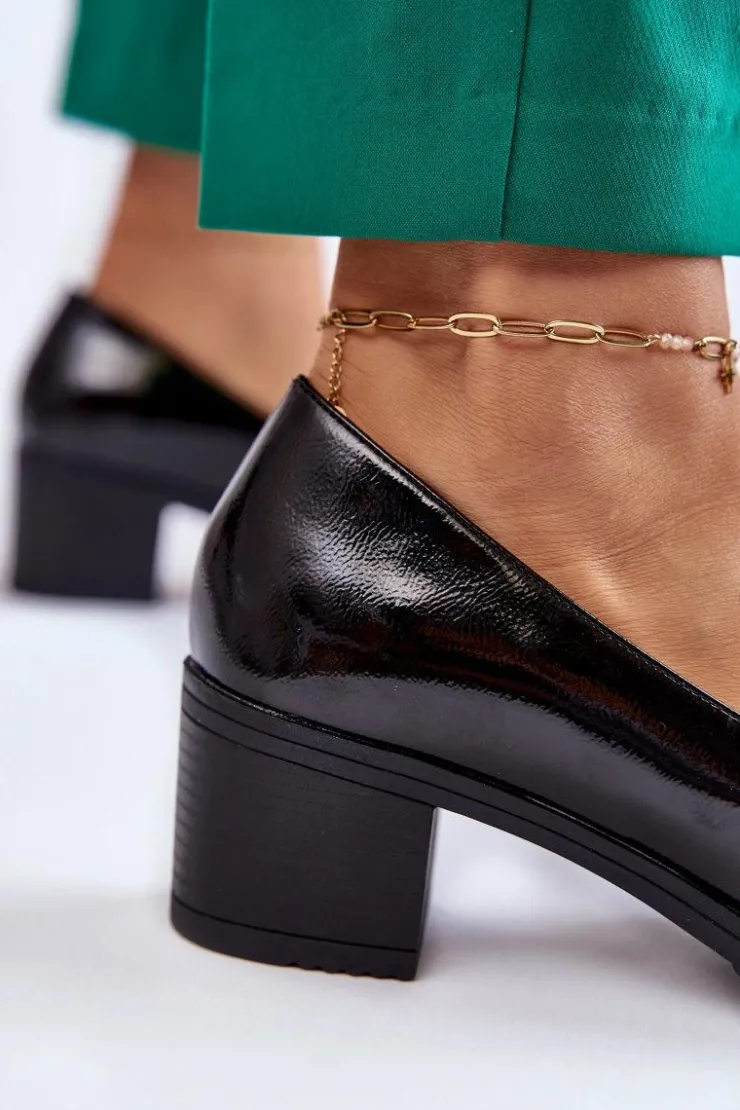 Damskie Buty damskie Vinceza Skórzane Czółenka Na Słupku Z Ozdobą Czarne Semila