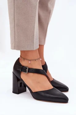 Damskie Buty damskie Vinceza Skórzane Czółenka Na Słupku Z Klamrą Vinceza 91133 Czarne