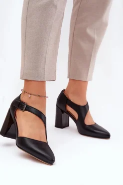 Damskie Buty damskie Vinceza Skórzane Czółenka Na Słupku Z Klamrą Vinceza 91133 Czarne