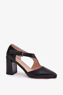 Damskie Buty damskie Vinceza Skórzane Czółenka Na Słupku Z Klamrą Vinceza 91133 Czarne