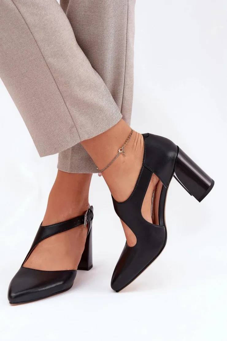 Damskie Buty damskie Vinceza Skórzane Czółenka Na Słupku Z Klamrą Vinceza 91133 Czarne