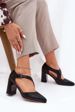 Damskie Buty damskie Vinceza Skórzane Czółenka Na Słupku Z Klamrą Vinceza 91133 Czarne