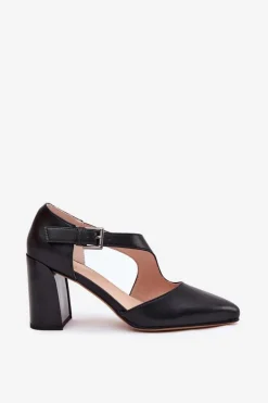 Damskie Buty damskie Vinceza Skórzane Czółenka Na Słupku Z Klamrą Vinceza 91133 Czarne