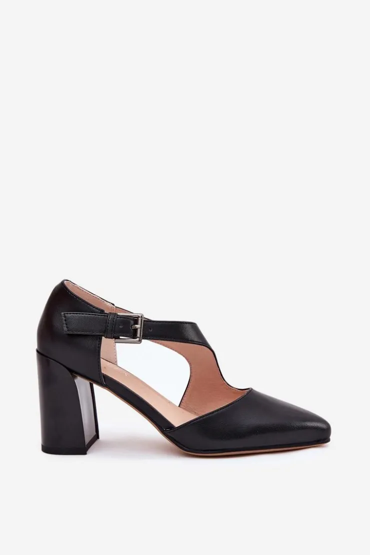 Damskie Buty damskie Vinceza Skórzane Czółenka Na Słupku Z Klamrą Vinceza 91133 Czarne
