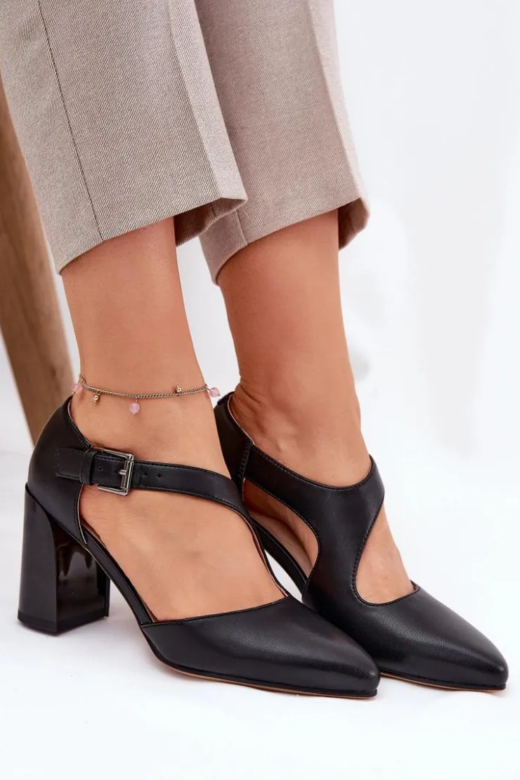 Damskie Buty damskie Vinceza Skórzane Czółenka Na Słupku Z Klamrą Vinceza 91133 Czarne