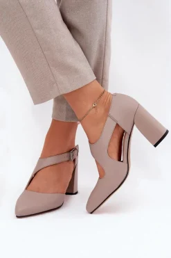 Buty damskie Vinceza Czółenka Na Słupku|Czółenka Klasyczne*Skórzane Czółenka Na Słupku Z Klamrą Vinceza 91133 Szare Szary