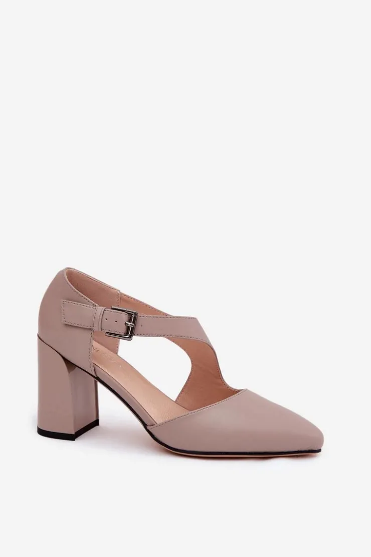 Buty damskie Vinceza Czółenka Na Słupku|Czółenka Klasyczne*Skórzane Czółenka Na Słupku Z Klamrą Vinceza 91133 Szare Szary