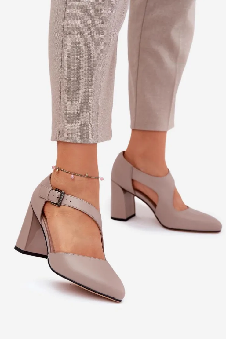 Buty damskie Vinceza Czółenka Na Słupku|Czółenka Klasyczne*Skórzane Czółenka Na Słupku Z Klamrą Vinceza 91133 Szare Szary