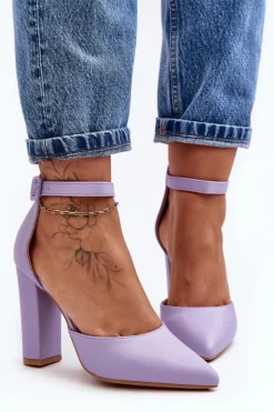 Boto Czółenka Na Słupku|Czółenka Klasyczne*Skórzane Czółenka Na Wysokim Słupku Fioletowe Salira