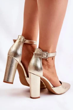 Clearance Boto Skórzane Czółenka Na Wysokim Słupku Złote Salira