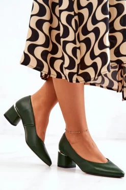 Damskie Boto Skórzane Czółenka Nosek W Szpic Zielone Marilyn