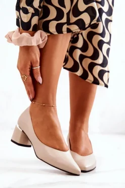 Damskie Boto Skórzane Czółenka Nosek W Szpic Beżowe Marilyn