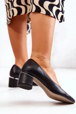 Damskie Boto Skórzane Czółenka Nosek W Szpic Czarne Marilyn