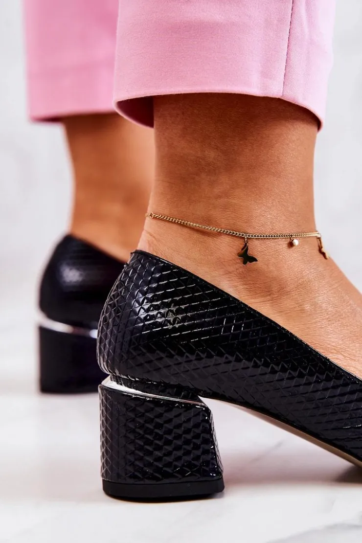 Outlet Boto Skórzane Czółenka Nosek W Szpic Granatowe Marilyn