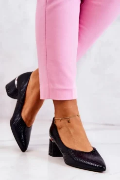 Outlet Boto Skórzane Czółenka Nosek W Szpic Granatowe Marilyn