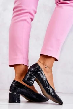 Outlet Boto Skórzane Czółenka Nosek W Szpic Granatowe Marilyn