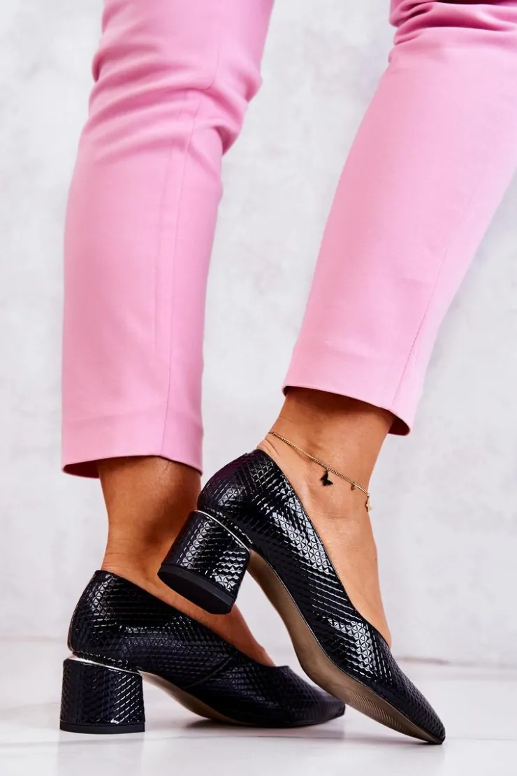 Outlet Boto Skórzane Czółenka Nosek W Szpic Granatowe Marilyn