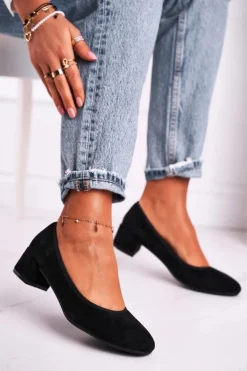 Damskie buty S.Barski Czółenka Na Słupku*Skórzane Czółenka S.Barski 20-L1 Czarne