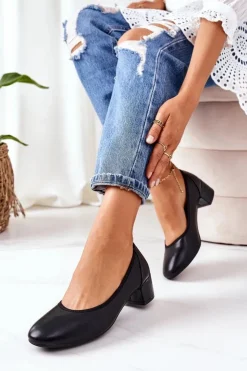 Best Damskie buty S.Barski Skórzane Czółenka S.Barski 20-L1 Czarne