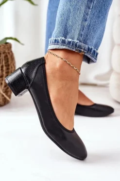 Best Damskie buty S.Barski Skórzane Czółenka S.Barski 20-L1 Czarne