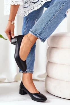 Best Damskie buty S.Barski Skórzane Czółenka S.Barski 20-L1 Czarne