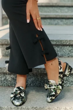 Damskie Maciejka Skórzane Czółenka W Kwiaty Z Kokardą N6539-44 Czarne