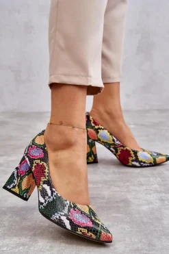 Damskie Boto Skórzane Czółenka W Wężowy Wzór Lewski Shoes 3277 Wielobarwne