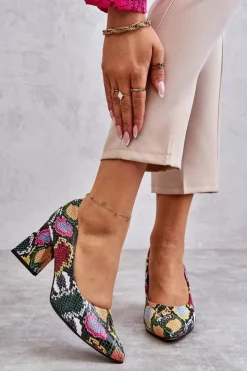 Damskie Boto Skórzane Czółenka W Wężowy Wzór Lewski Shoes 3277 Wielobarwne