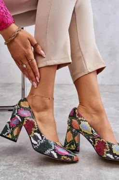 Damskie Boto Skórzane Czółenka W Wężowy Wzór Lewski Shoes 3277 Wielobarwne