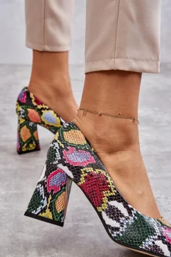 Damskie Boto Skórzane Czółenka W Wężowy Wzór Lewski Shoes 3277 Wielobarwne