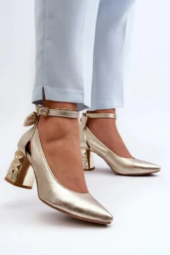 Discount Maciejka Skórzane Czółenka Z Kokardką 05059-25 Złote