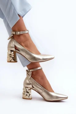 Discount Maciejka Skórzane Czółenka Z Kokardką 05059-25 Złote