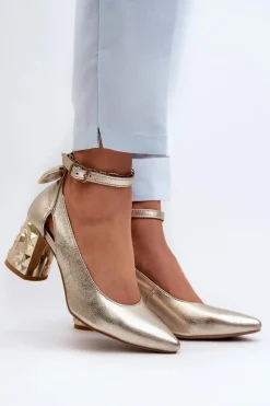 Discount Maciejka Skórzane Czółenka Z Kokardką 05059-25 Złote