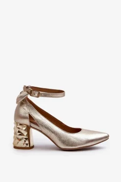 Discount Maciejka Skórzane Czółenka Z Kokardką 05059-25 Złote