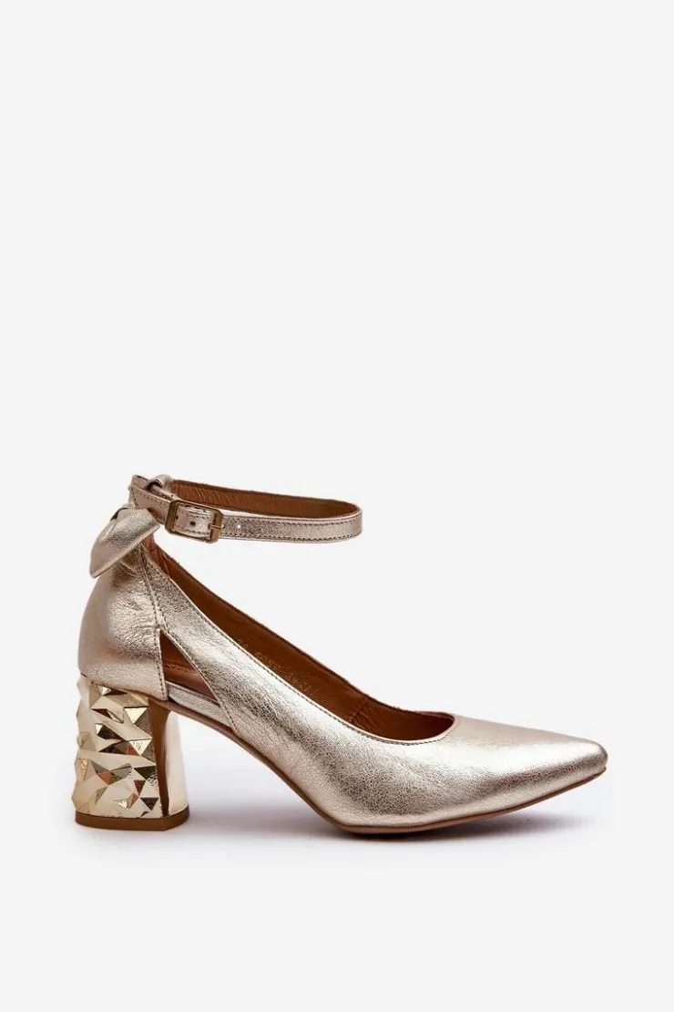 Discount Maciejka Skórzane Czółenka Z Kokardką 05059-25 Złote
