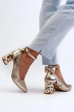 Discount Maciejka Skórzane Czółenka Z Kokardką 05059-25 Złote