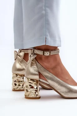 Discount Maciejka Skórzane Czółenka Z Kokardką 05059-25 Złote