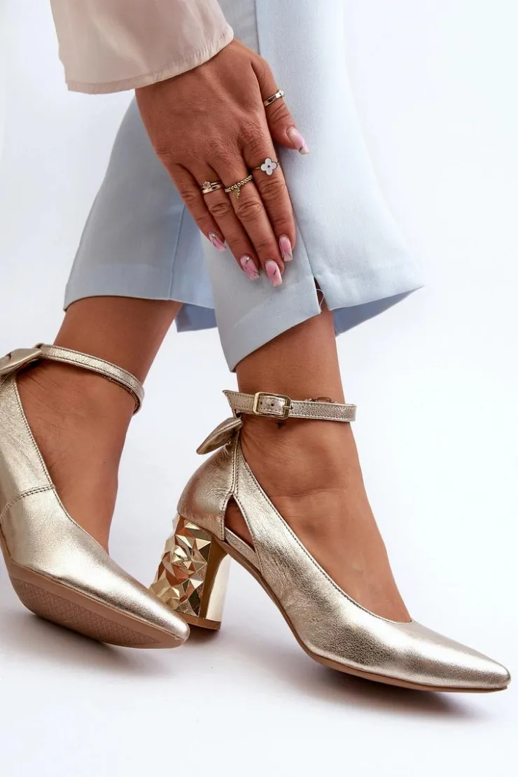 Discount Maciejka Skórzane Czółenka Z Kokardką 05059-25 Złote