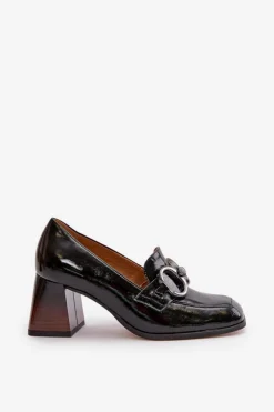 Laura Messi Czółenka Klasyczne*Skórzane Czółenka Z Ozdobą Czarne 2845